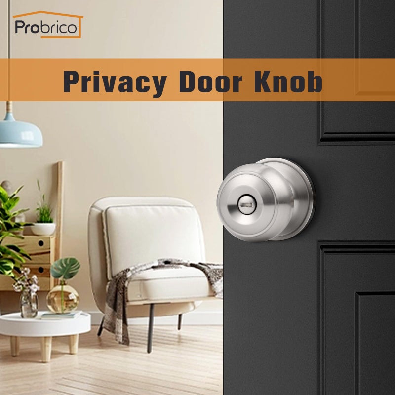 Probrico Brushed Nickel Interior Door Knobs  Privacy Door Knob for Bathroom Bedroom  Stainless Steel Door Knob for Interior Door  6 Pack - Image 2